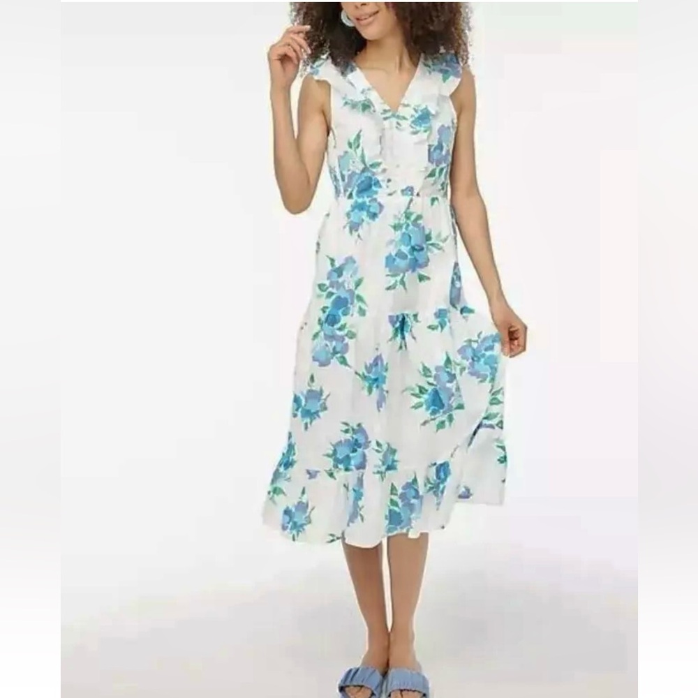 J. Crew Factory Printed V-neck smocked midi dress
